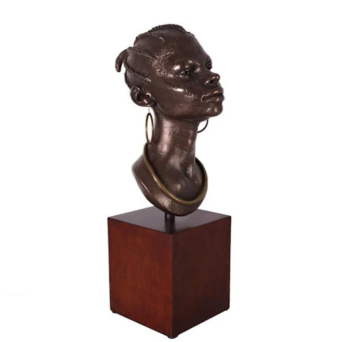 African Queen Bust on Stand Sculpture - Image 2