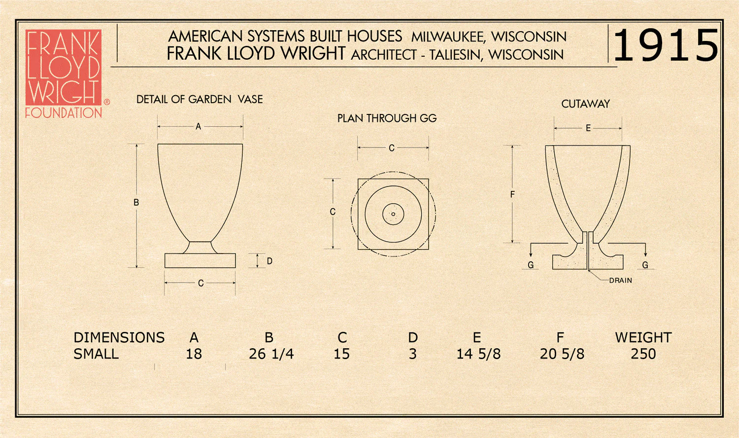 American Systems Built Houses Vase 26" High by FLW - Image 2