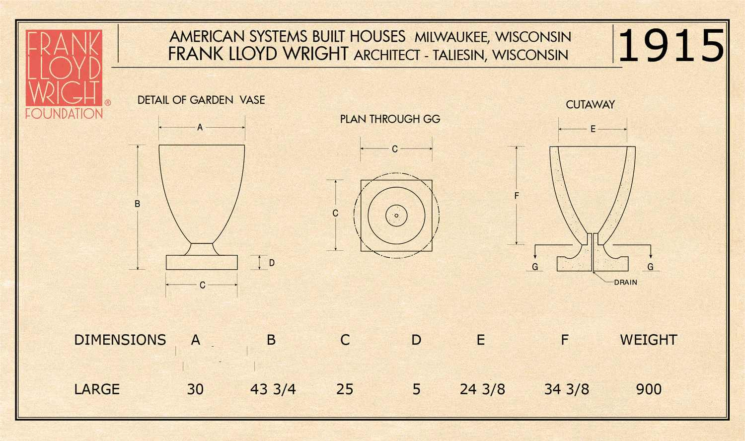 American Systems Built Houses Vase 43 3/4" High by FLW - Image 2