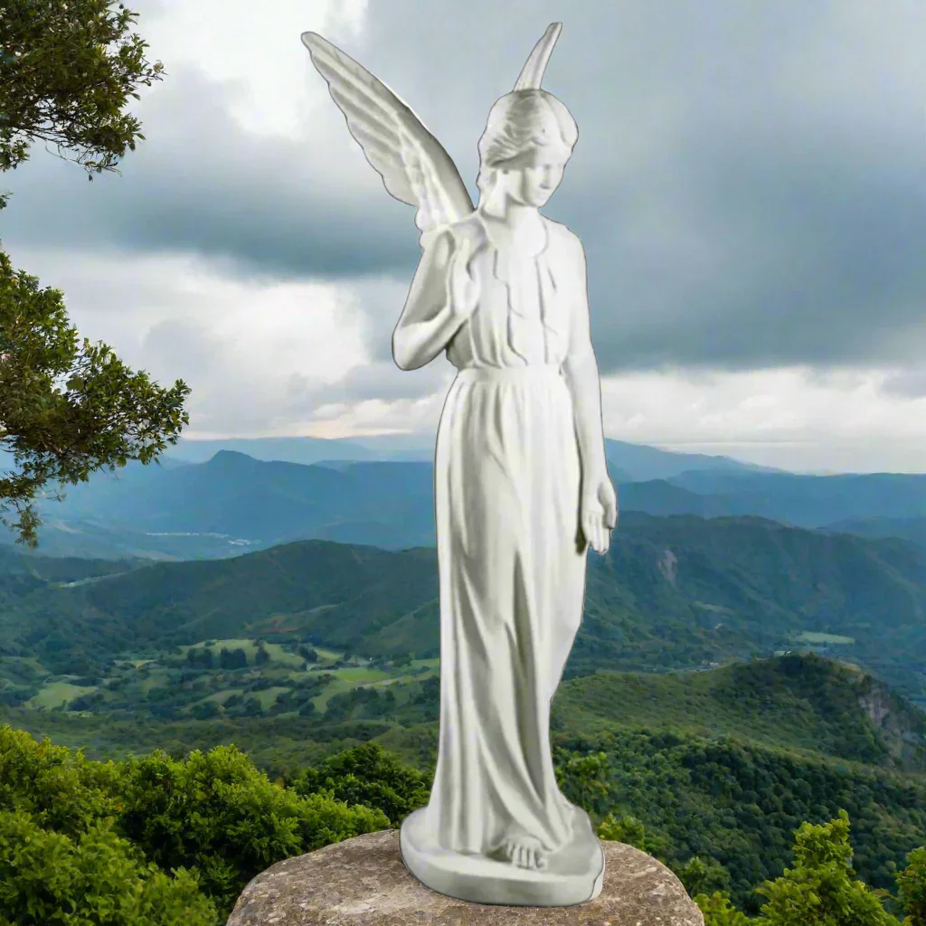 Italian Marble Memorial Angel Life-Size Sculpture - Image 3