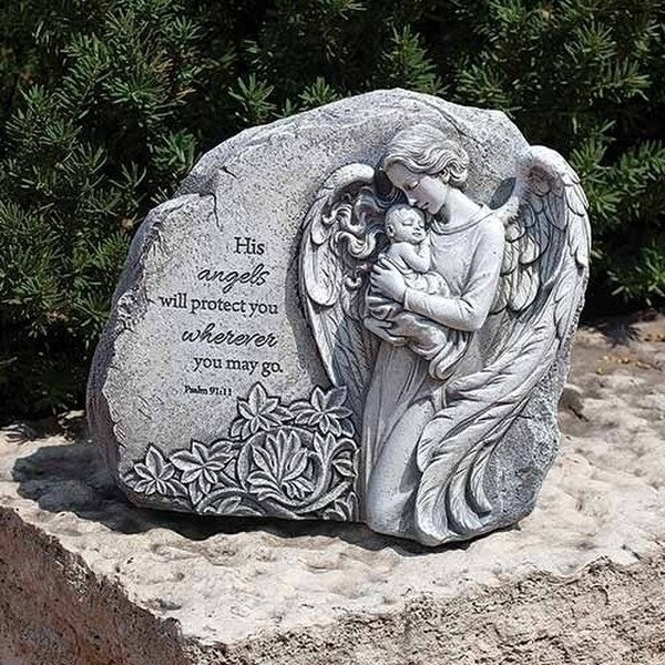 Angel & Baby Garden Stone Psalms 91:11 Statue