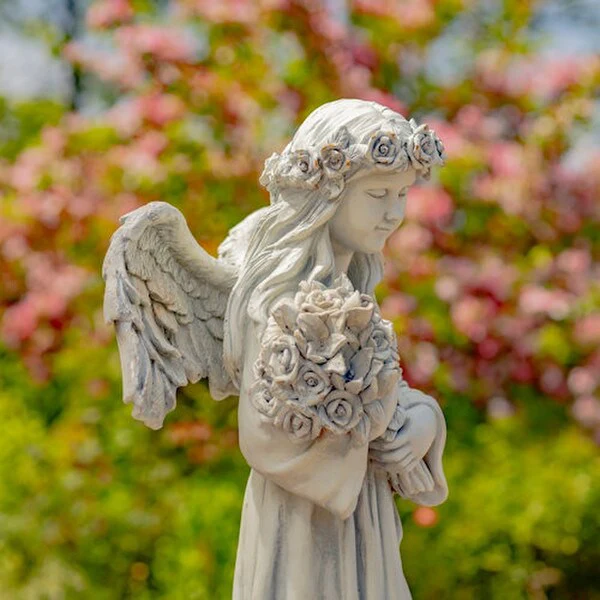 Angel & Bouquet of Flowers Memorial Statue - Image 2