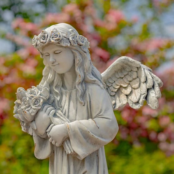 Angel & Bouquet of Flowers Memorial Statue - Image 3
