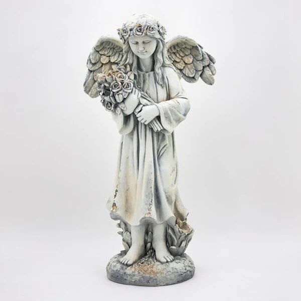 Angel & Bouquet of Flowers Memorial Statue - Image 7