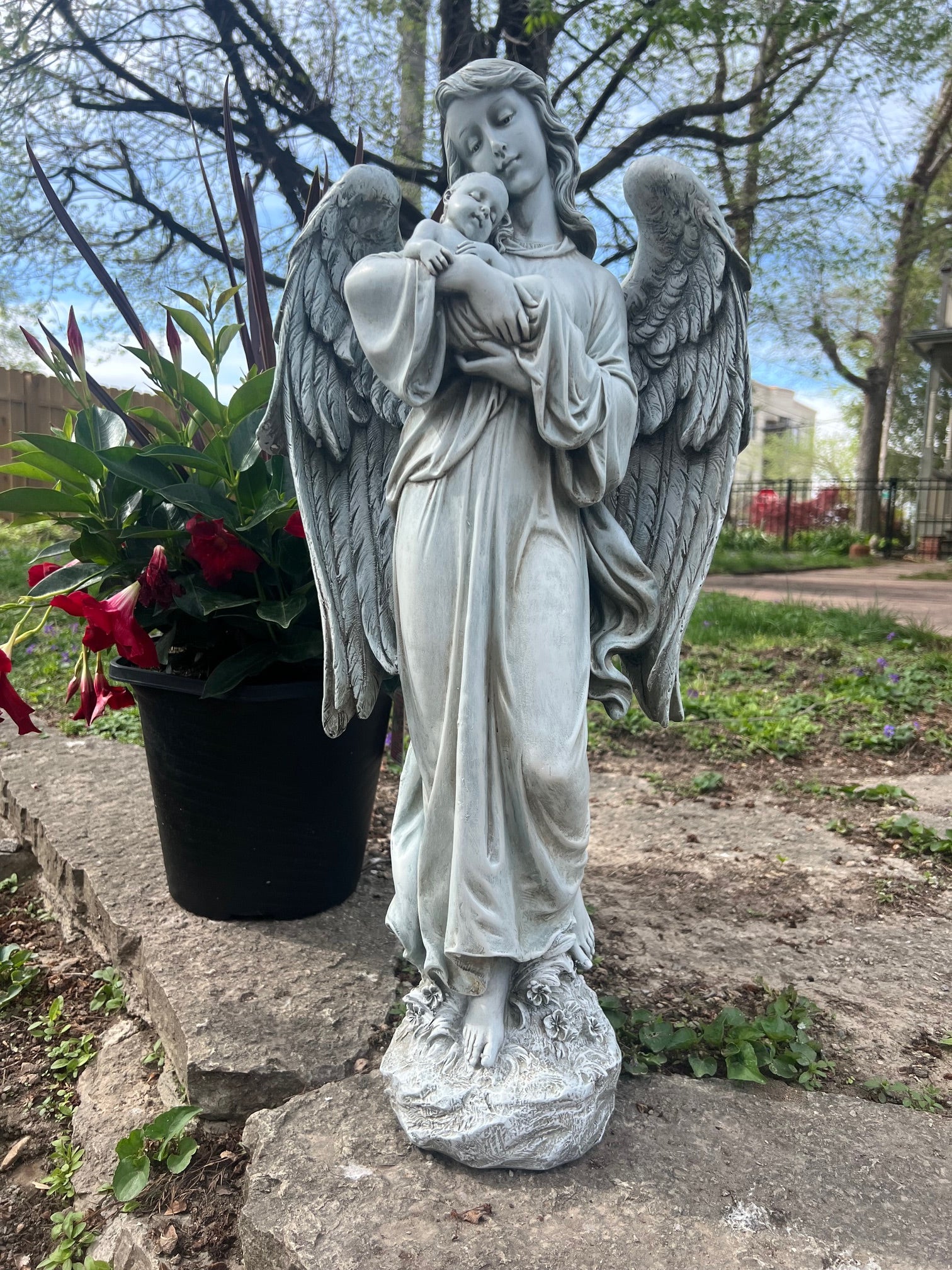 Angel Holding Baby Garden Sculpture 25.5"H - Image 2