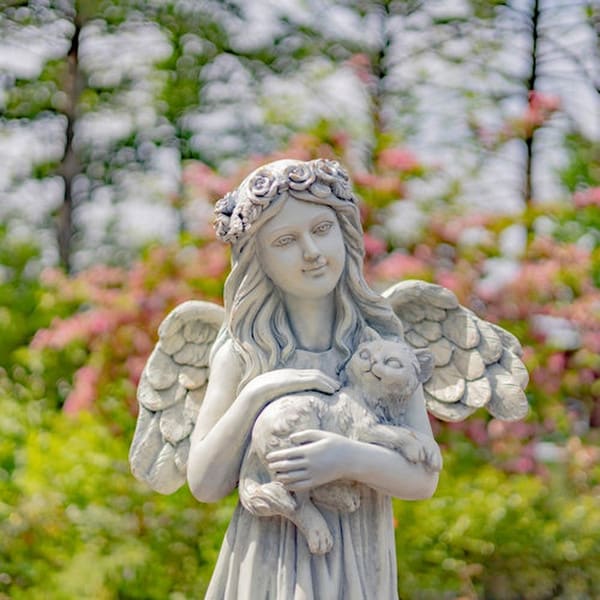 Angel Holding Cat Garden Sculpture 39" High - Image 2