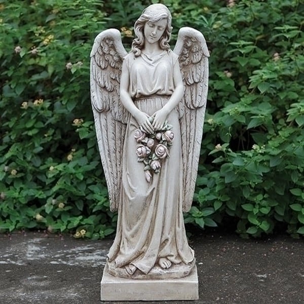 Angel Holding Rose Wreath Sculpture 37" High