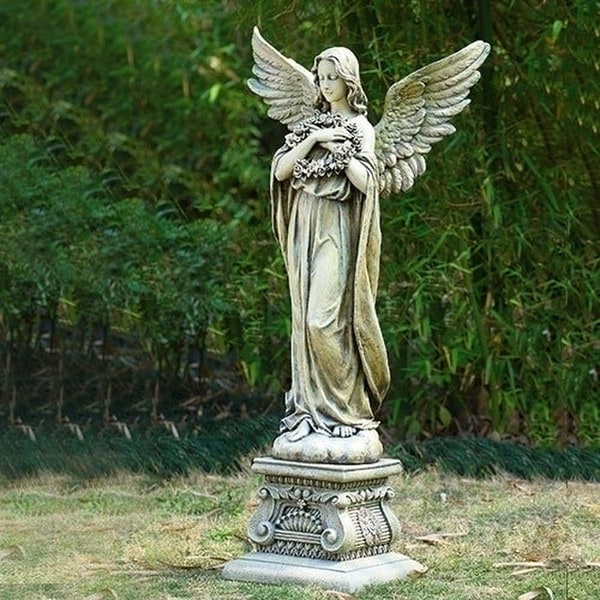 Angel Holding Wreath on Base Garden Statue 48" High - Image 2