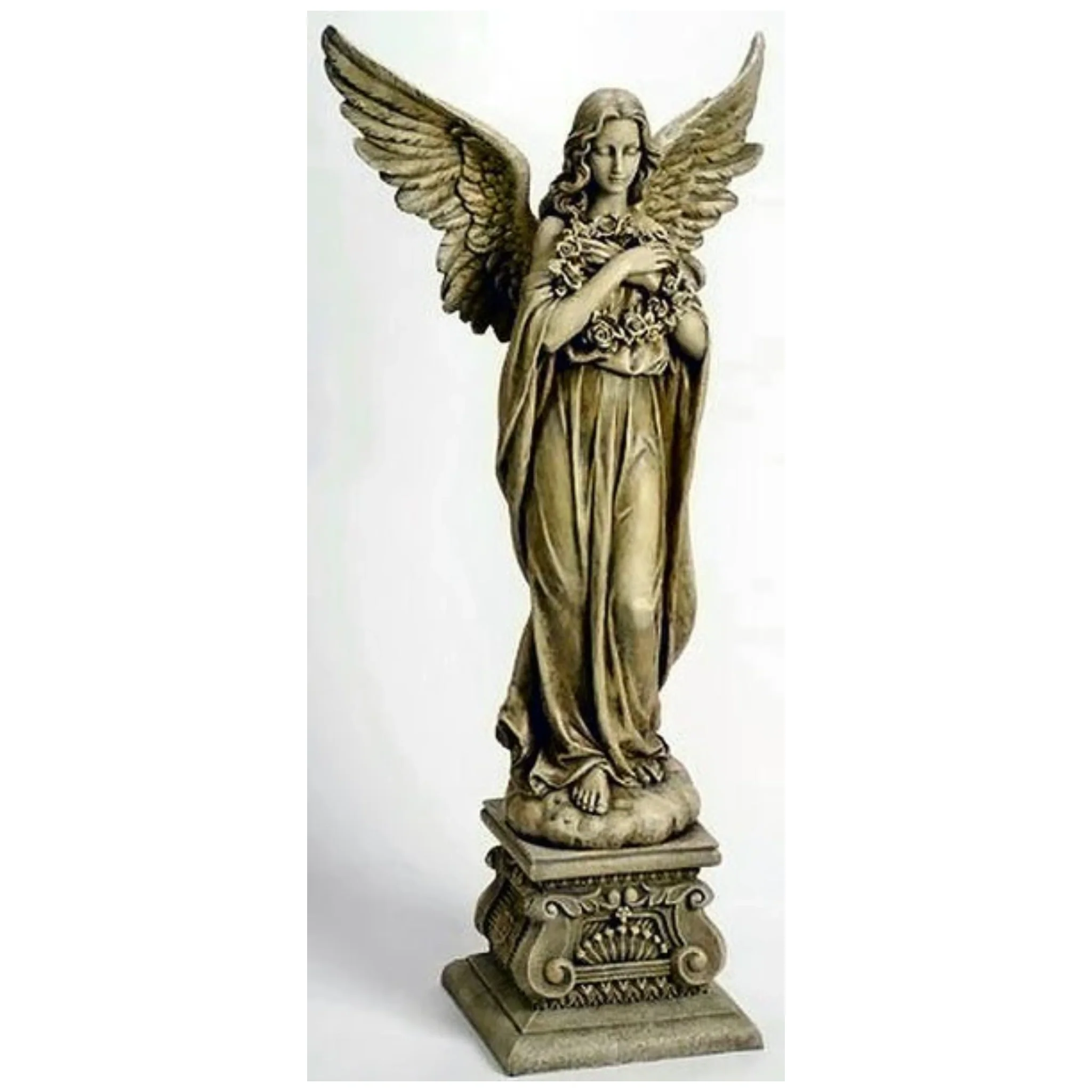 Angel Holding Wreath on Base Garden Statue 48" High - Image 4