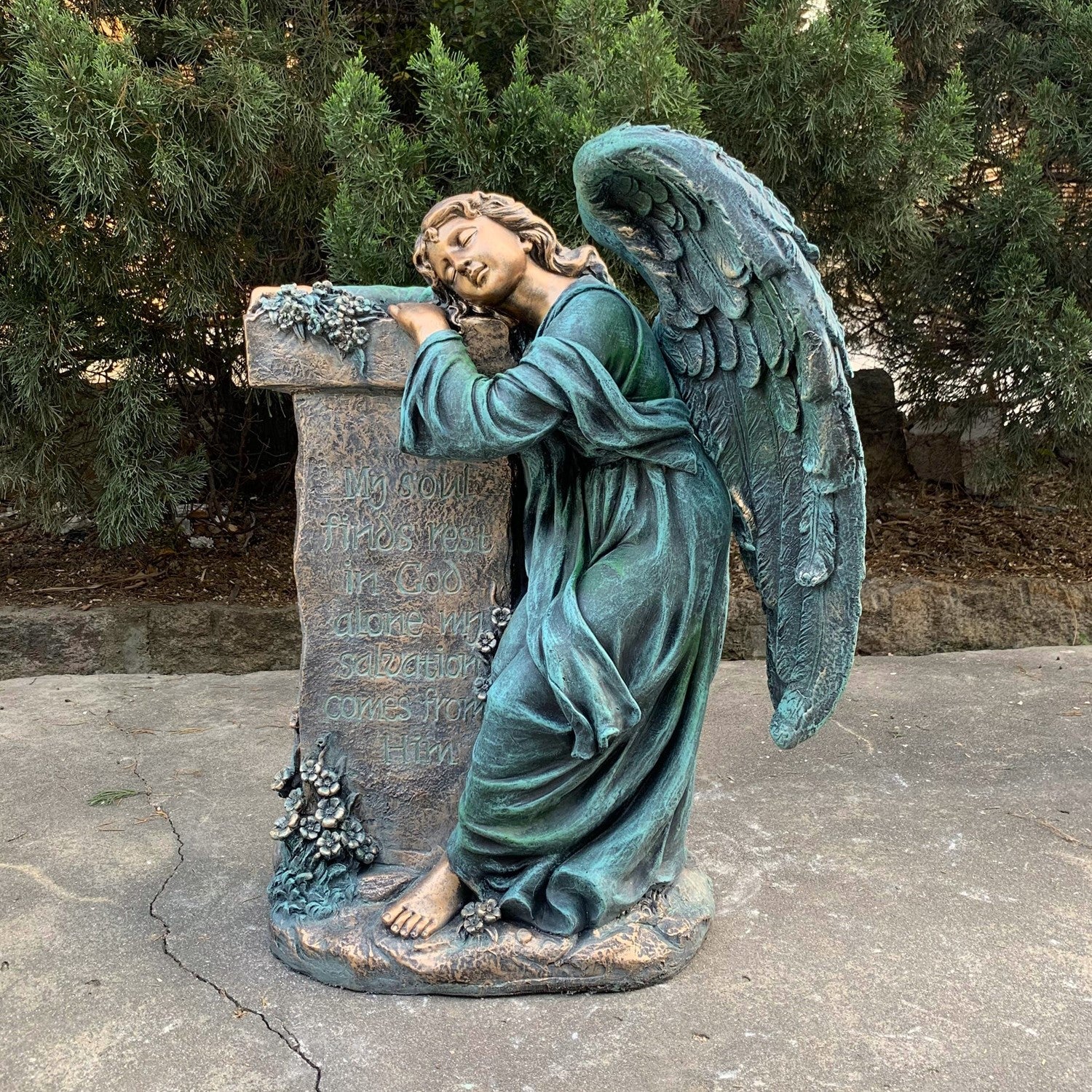 Angel Mourning Religious Memorial Scripture Garden Statue 33" H