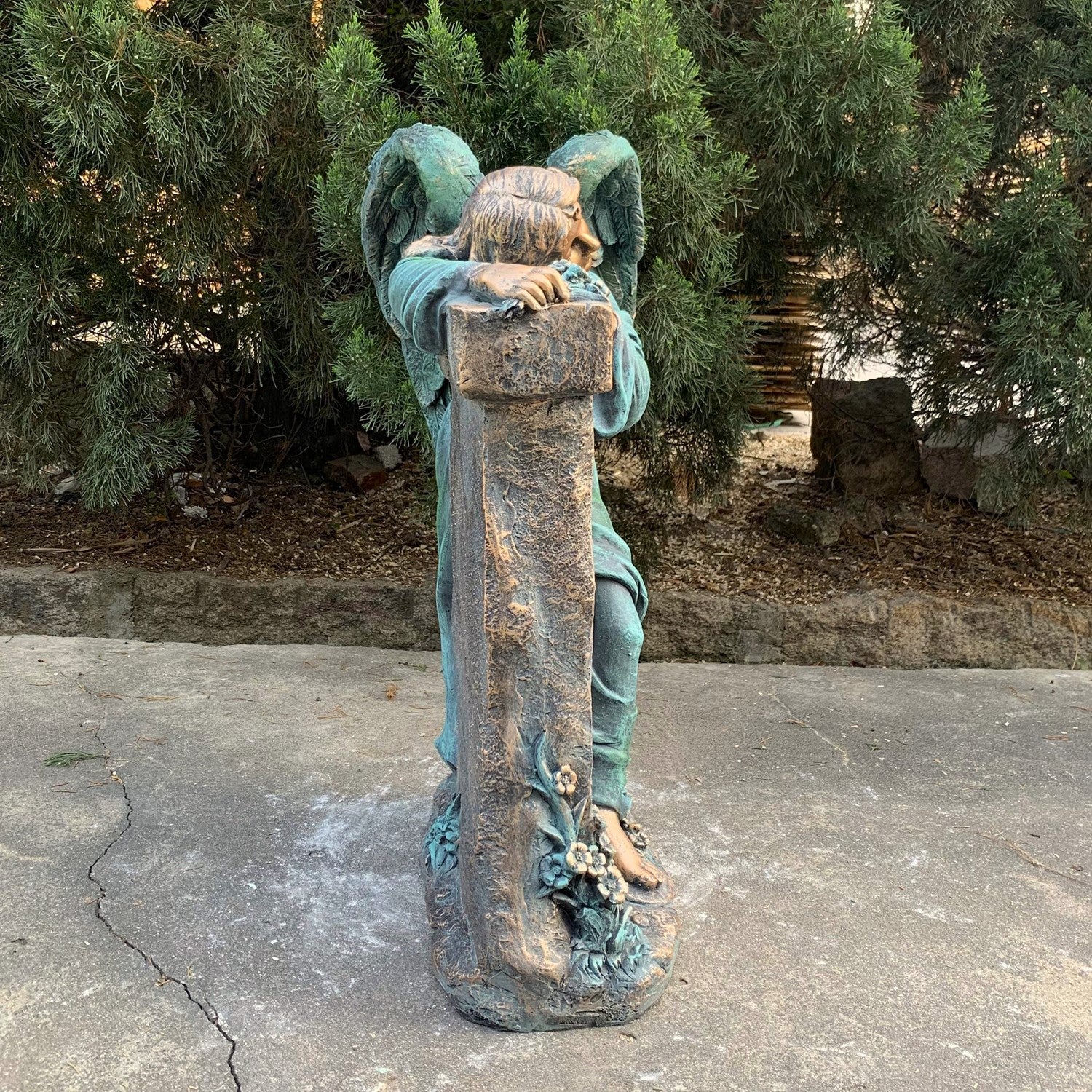 Angel Mourning Religious Memorial Scripture Garden Statue 33" H - Image 6