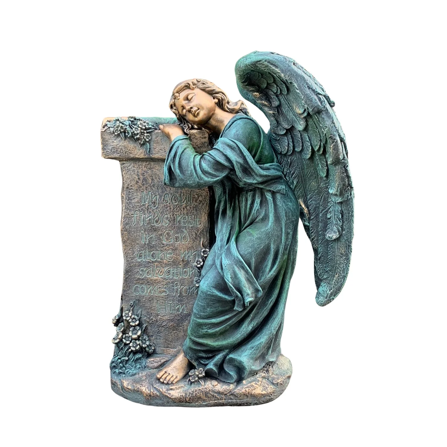 Angel Mourning Religious Memorial Scripture Garden Statue 33" H - Image 7