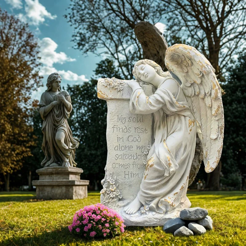 Angel Mourning Religious Memorial Statue for Garden & Cemetery 33"
