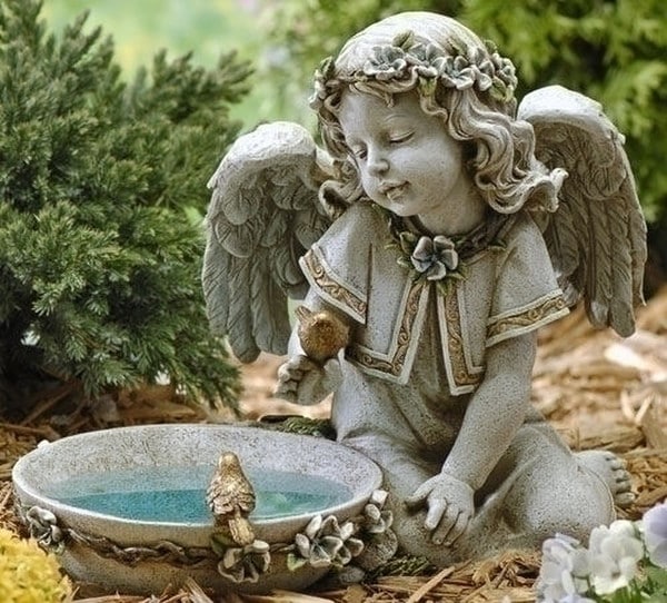 Angel Seated with Solar Bird Bath Garden Statue - Image 3