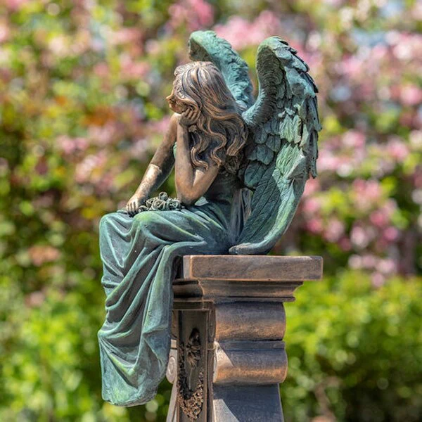 Angel sitting on Pillar Memorial Statue 30" H - Image 3