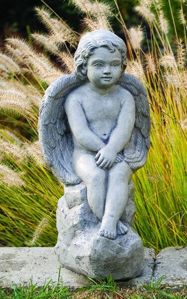 Angel Sitting On Rock 18" High Sculpture - Image 3