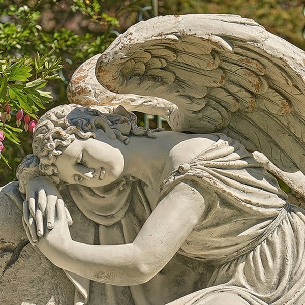 Angel Weeping On Garden Bench Sculpture - Image 2