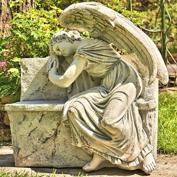 Angel Weeping On Garden Bench Sculpture - Image 3