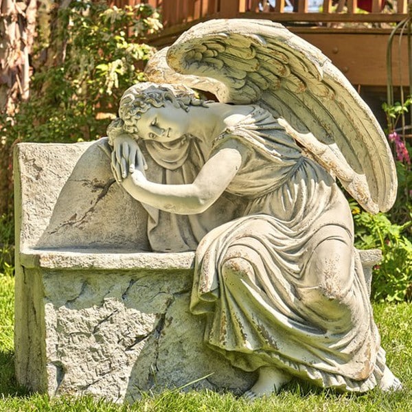 Angel Weeping On Garden Bench Sculpture - Image 4