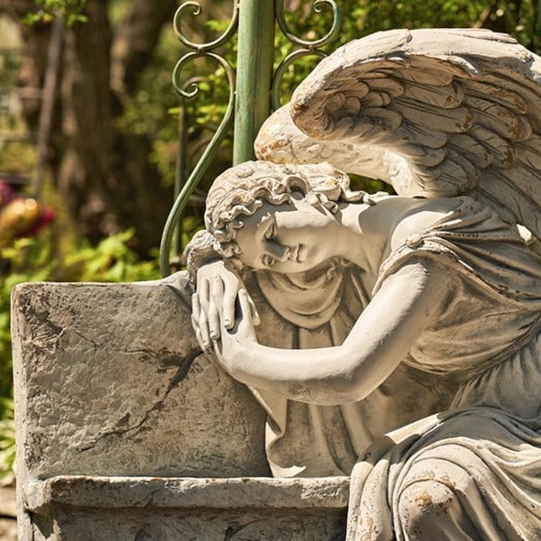 Angel Weeping On Garden Bench Sculpture - Image 5