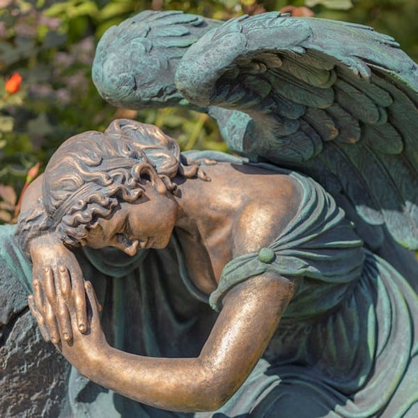 Angel Weeping On Garden Bench Statue - Image 2