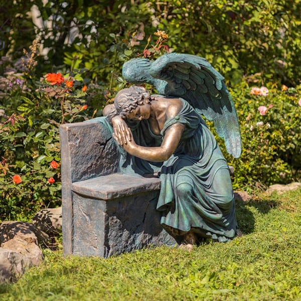 Angel Weeping On Garden Bench Statue - Image 5