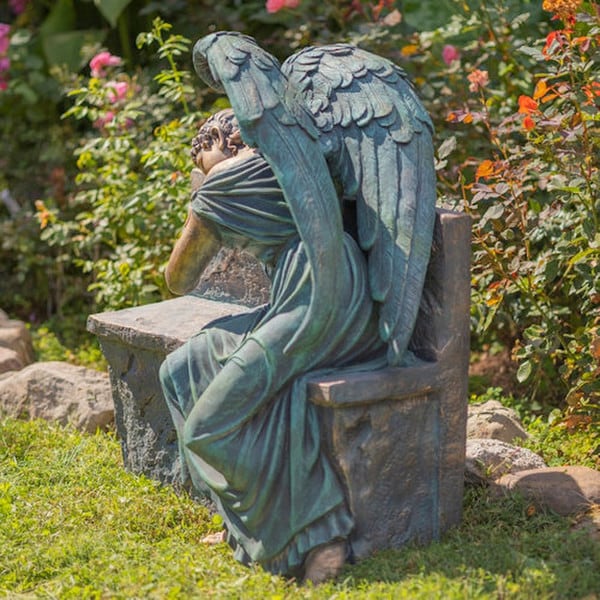 Angel Weeping On Garden Bench Statue - Image 6