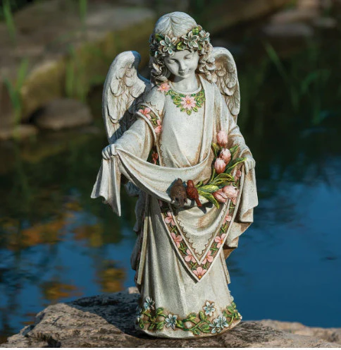 Angel with Birds on Dress Garden Statue 16.5" High