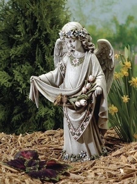 Angel with Birds on Dress Garden Statue 16.5" High - Image 6