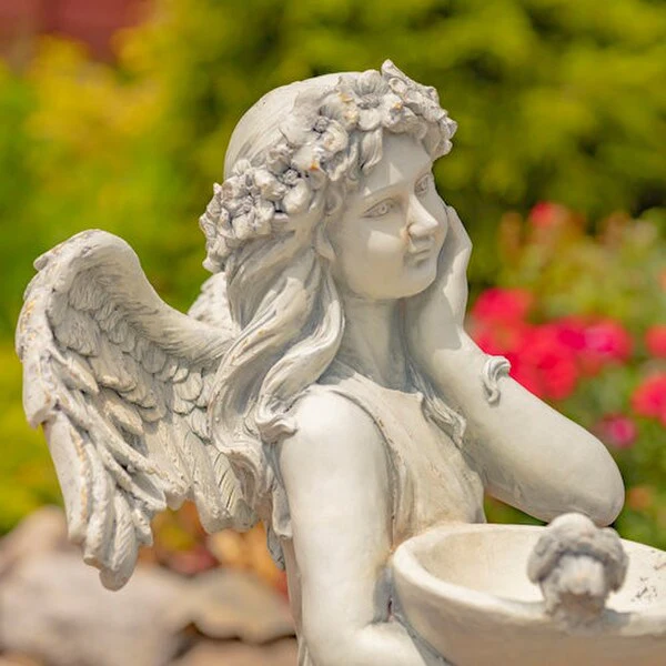 Angel with Dish Statue Antique White 39" H - Image 2