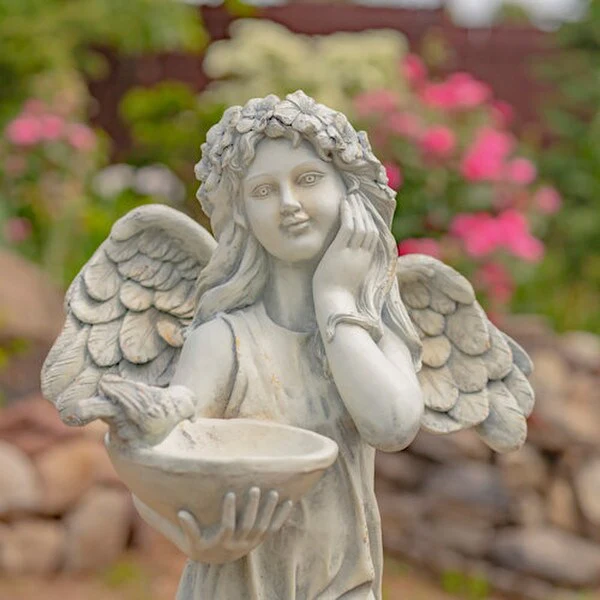 Angel with Dish Statue Antique White 39" H - Image 6