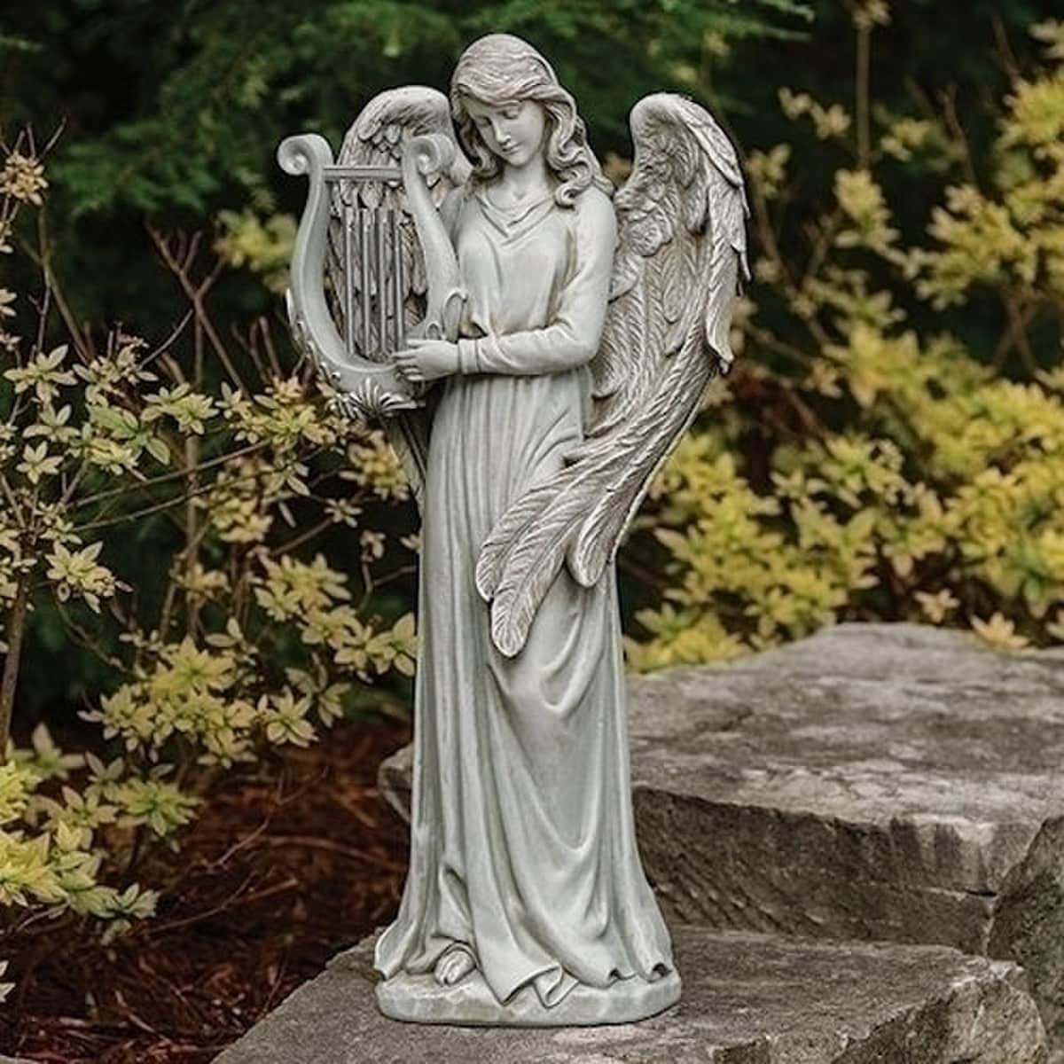 Angel with Lyre Chime Garden Statue 21" High