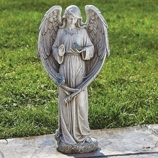 Angel with Two Blue Birds Garden Statue 20" High - Image 2