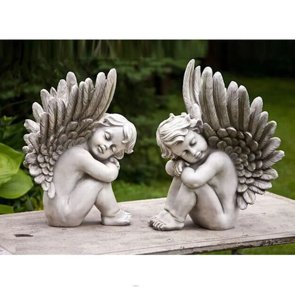 Angels Sleeping Garden Pair of Sculptures