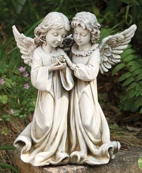 Angels with Bird Garden Statue 12.25" H