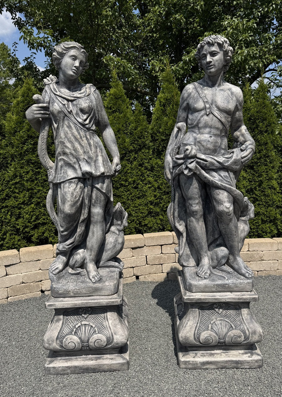 Apollo & Diana Life-Size Sculptures on Italian Bases 80" High