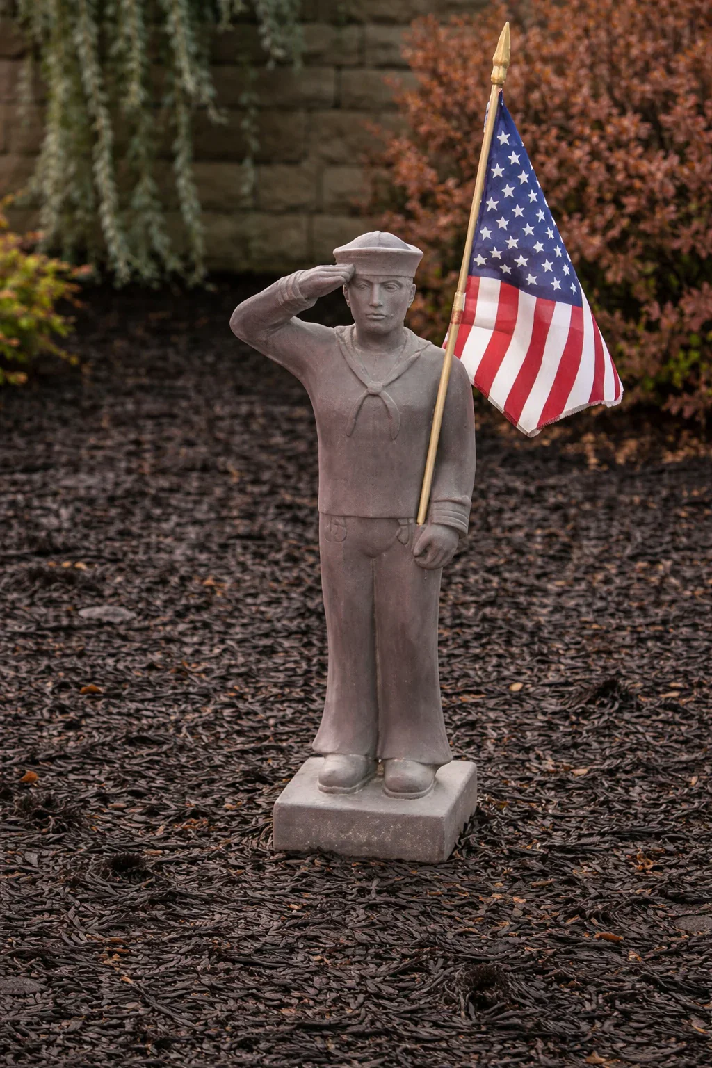 Armed Forces Navy Soldier Sculpture with American Flag 27" H