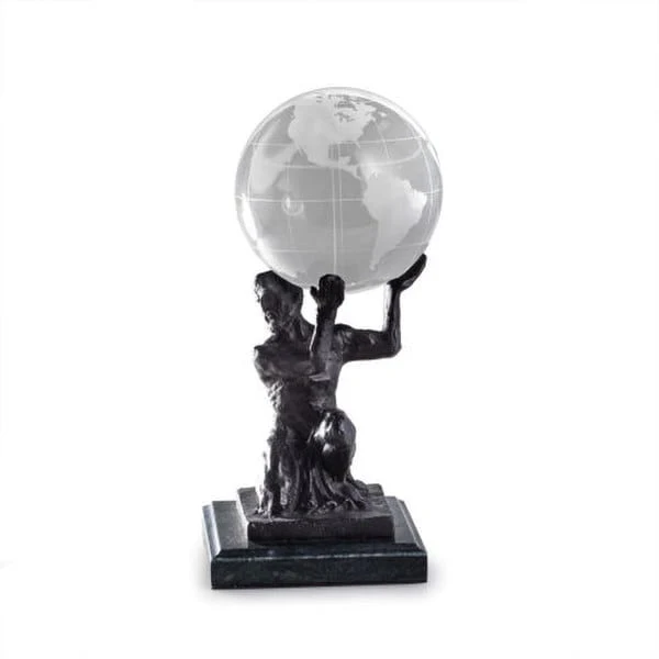 Atlas Sculpture Holding Glass Globe Statue