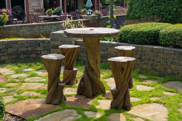 Banyan Cast Stone High-Top Table with Four Stools