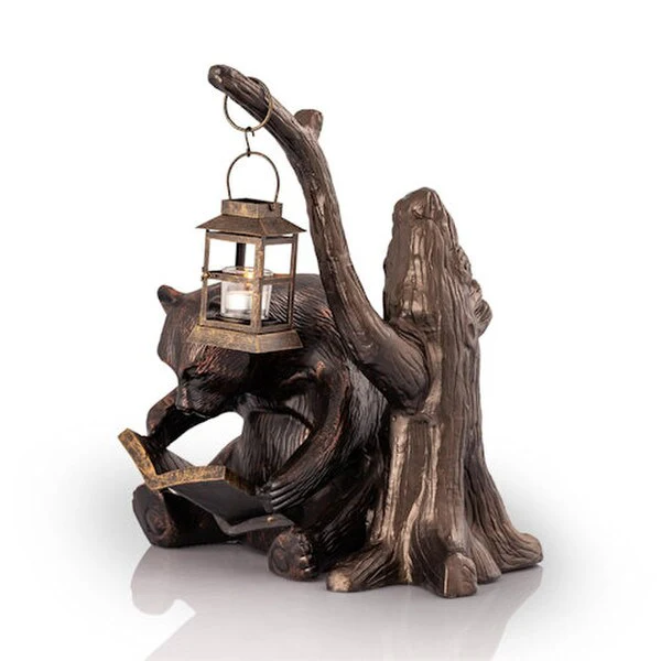 Bear Garden Lantern Book Lover Statue - Image 3