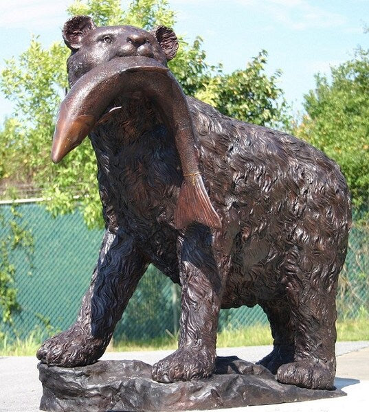Bear With Fish Garden Sculpture Bronze - Image 5