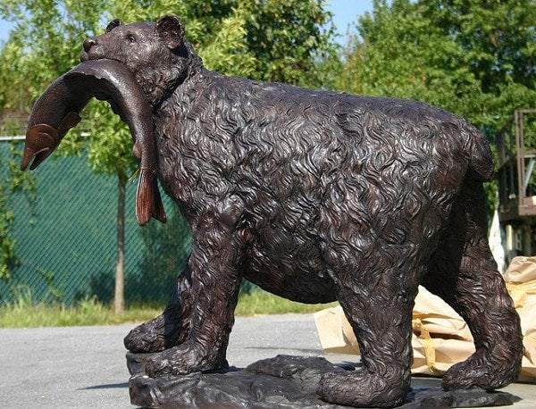Bear With Fish Garden Sculpture Bronze - Image 6