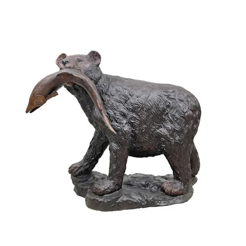 Bear With Fish Garden Sculpture Bronze - Image 8
