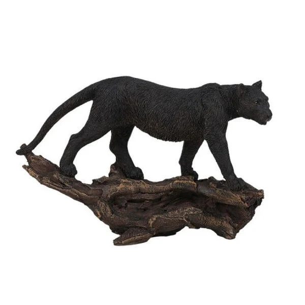 Black Panther on Log Figurine Statue