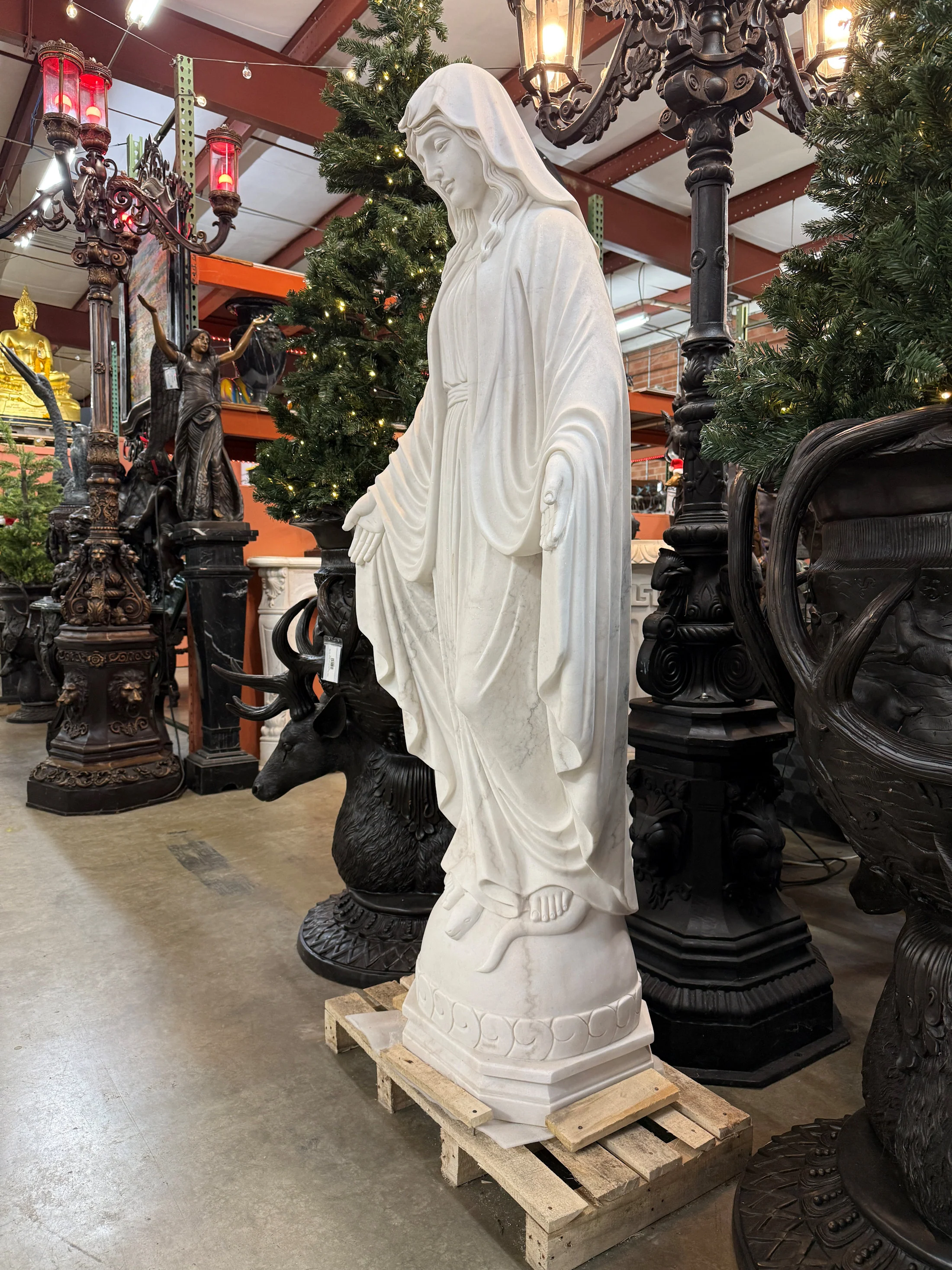 Blessed Mother Mary Life Size Marble Statue - Image 4