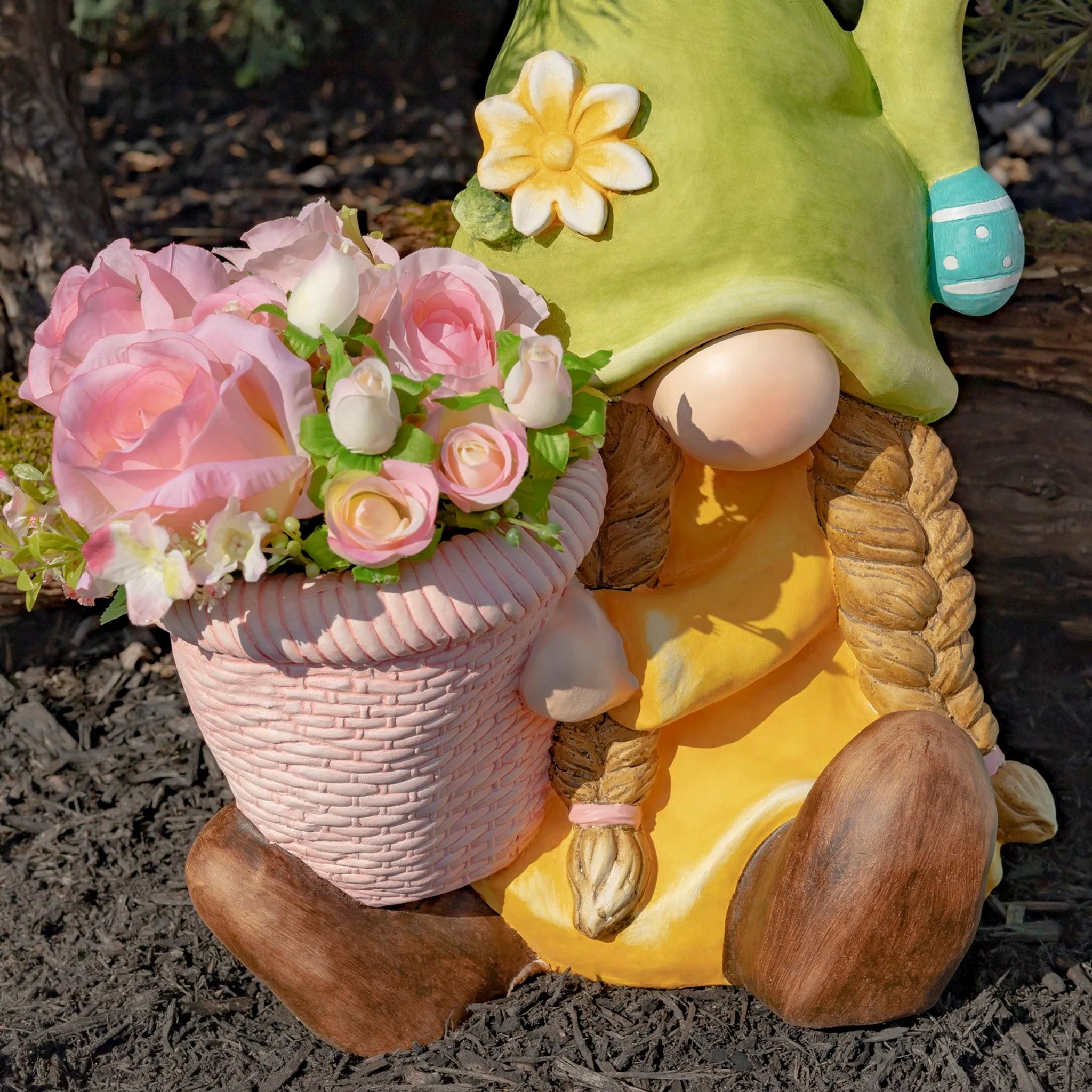 Blossom & Bunny Gnome Planter Set of 2 Garden Statues 19.5" High - Image 2