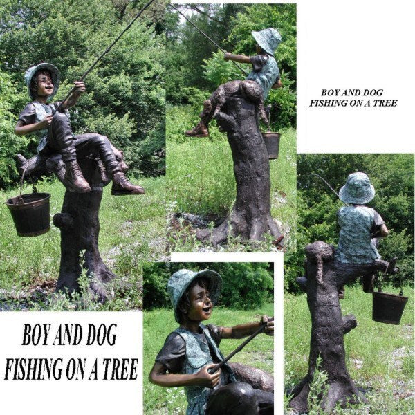Boy And Dog Fishing On A Tree - Image 2