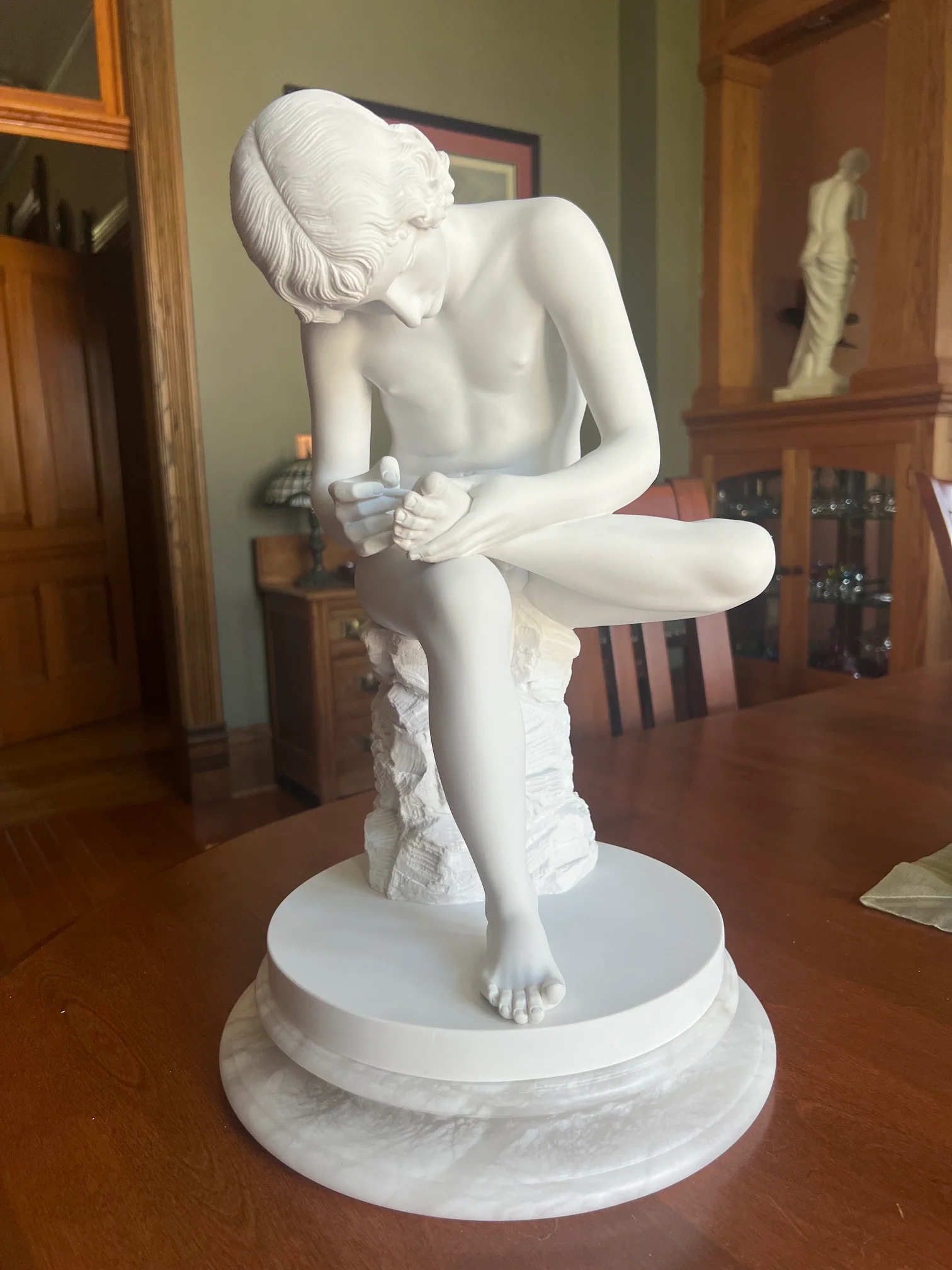 Boy Extracting Thorn Marble Spinario Statue 17.5" H