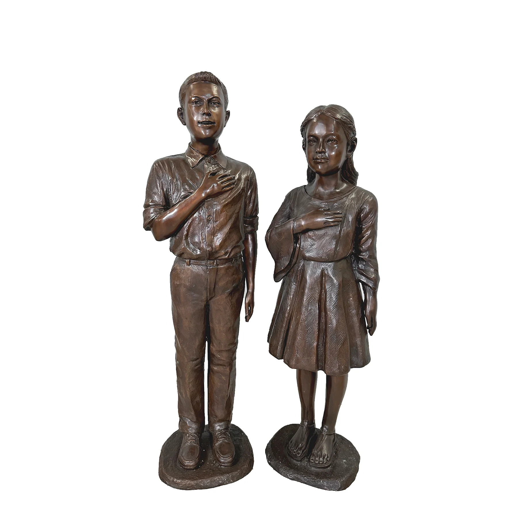 Boy & Girl Pledge of Allegiance Bronze Sculptures - Image 3