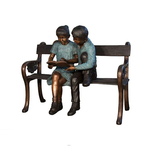 Boy & Girl Reading On Bench Bronze - Image 2